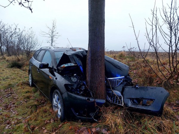 Zjechała z drogi i uderzyła w drzewo