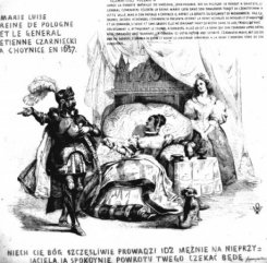 Rycina z albumu „Rozmaitości Polski”: Maria Luisa Królowa Polski i generał Stefan Czarnecki w Chojnicach w 1657 r.