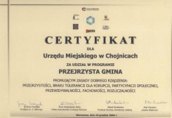 Taki certyfikat otrzymał chojnicki Urząd Miejski w grudniu 2004 roku.